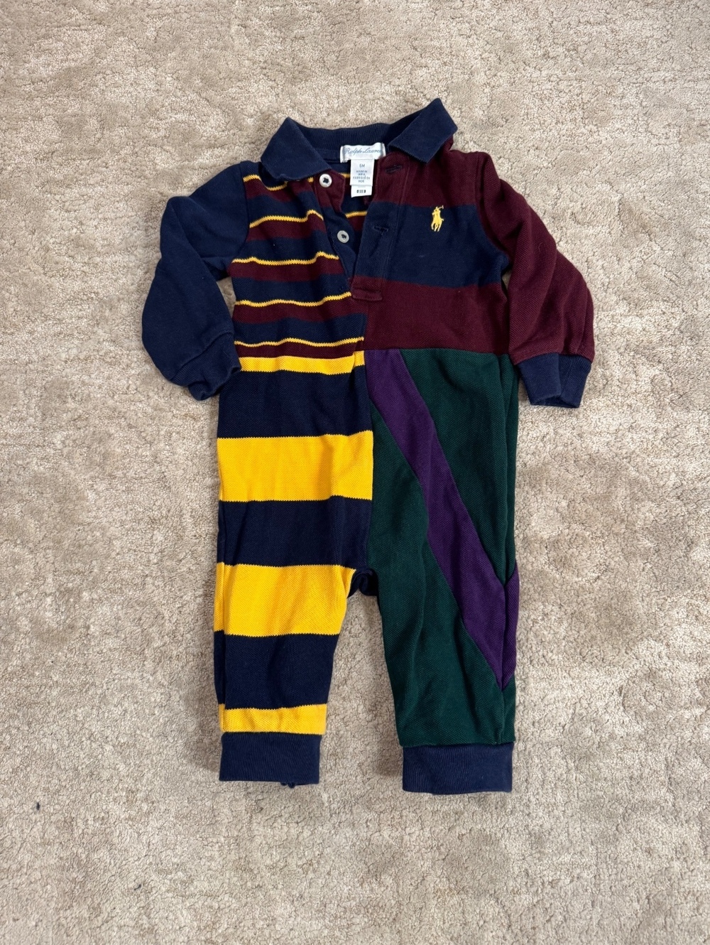 Ralph Lauren Baby Boys Colorblock Polo Romper 6M